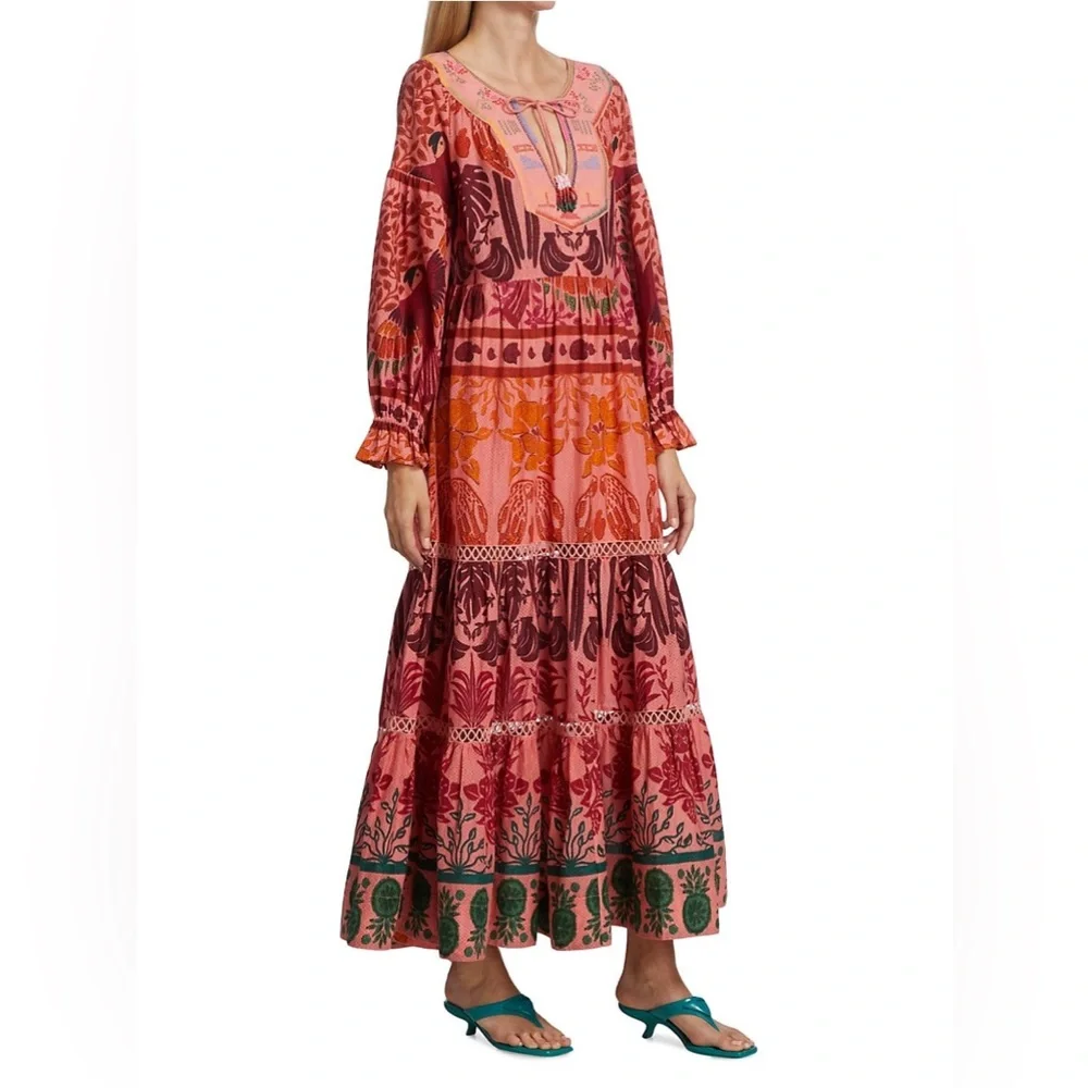 NWT Farm Rio Ainika Print Tiered Macaws Maxi Dress S - Picture 3 of 11